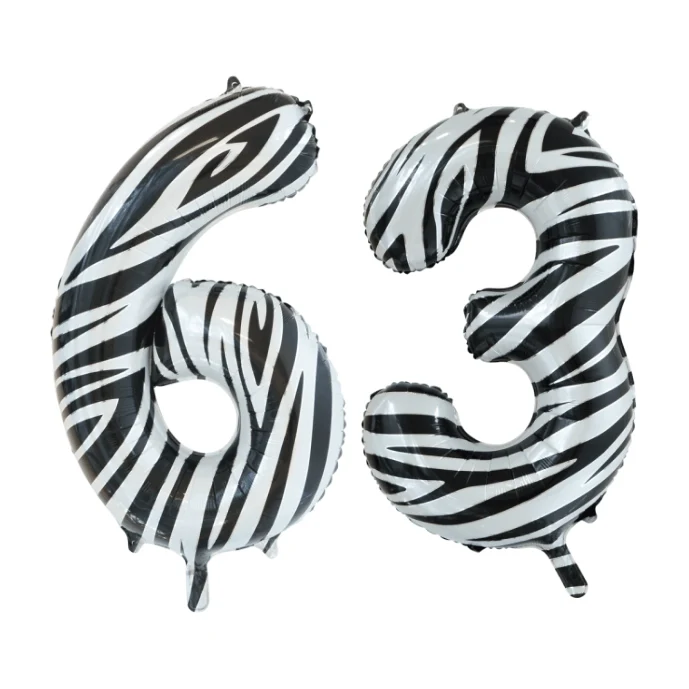 Folieballon 63 jaar zebra 86cm