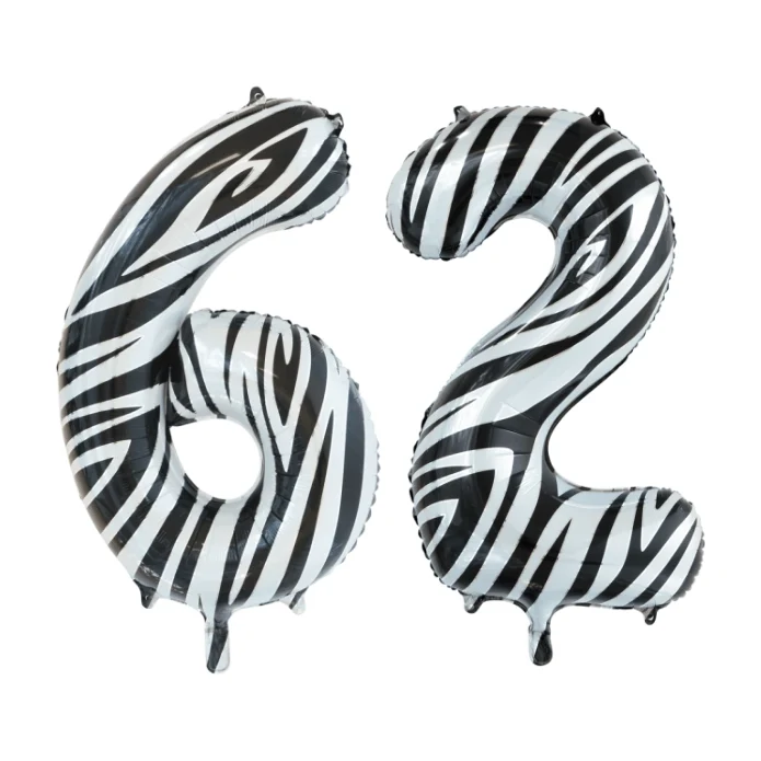 Folieballon 62 jaar zebra 86cm