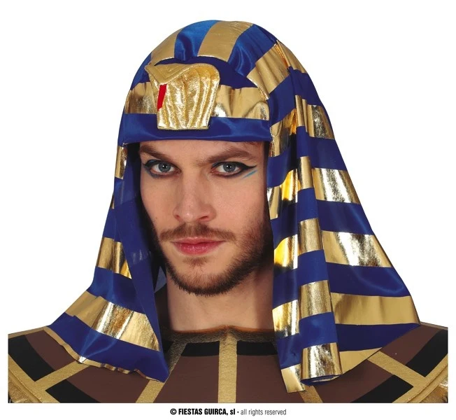 Hoofddoek Farao Blauw/Goud Kort