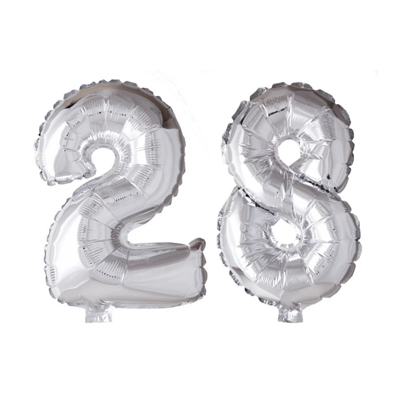 Folieballon 28 jaar zilver 41cm