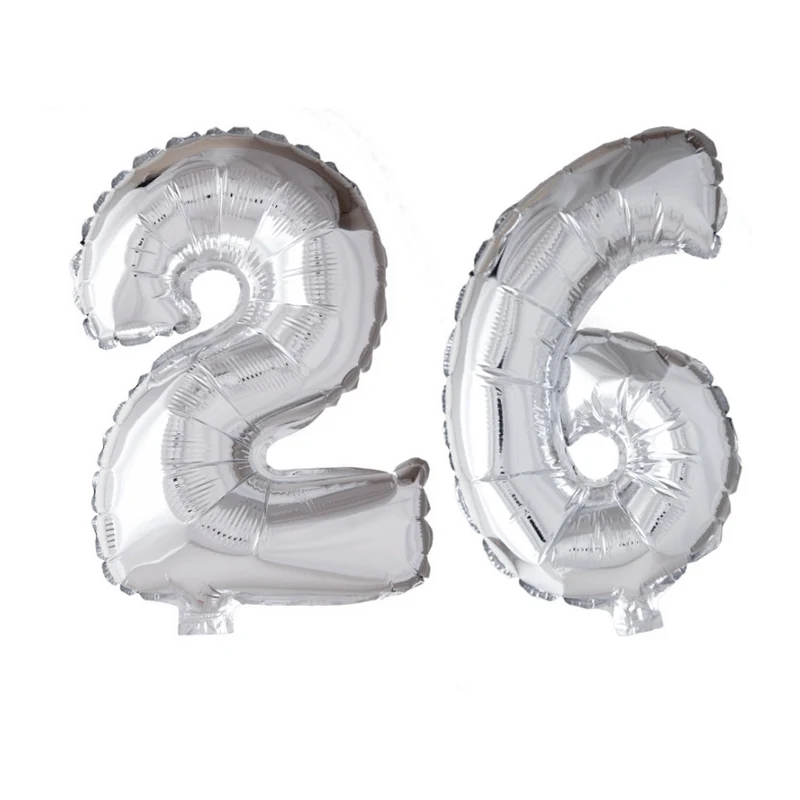 Folieballon 26 jaar zilver 41cm