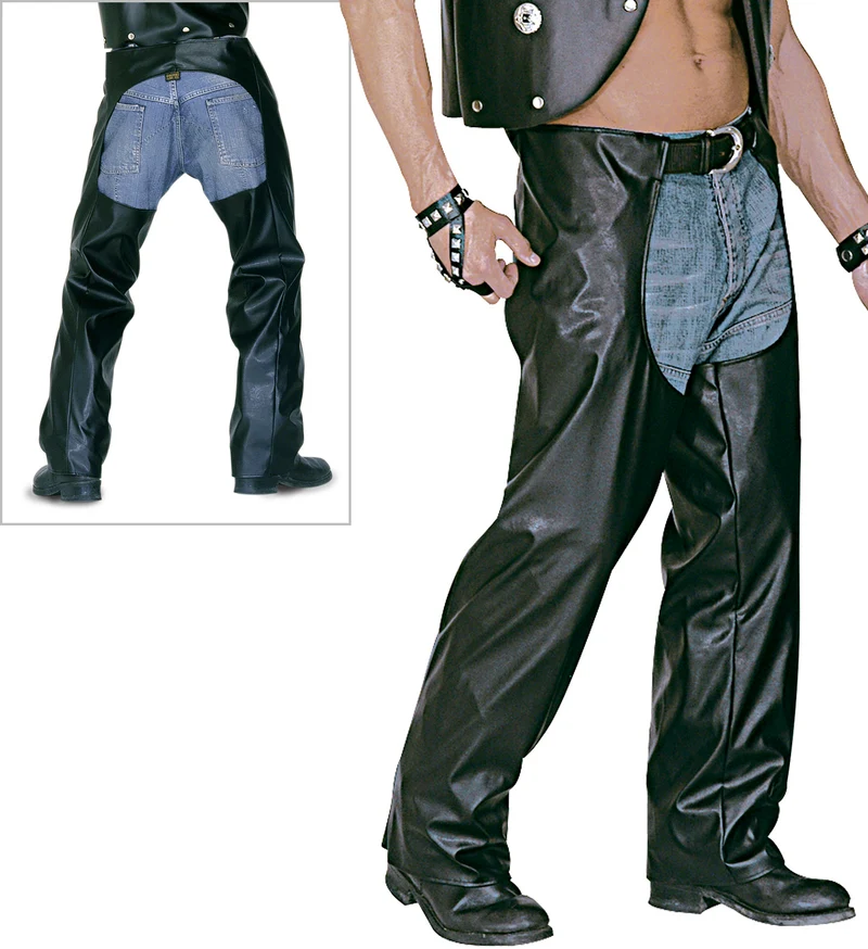 Lederlook rock 'n roll broek met zwarte chaps