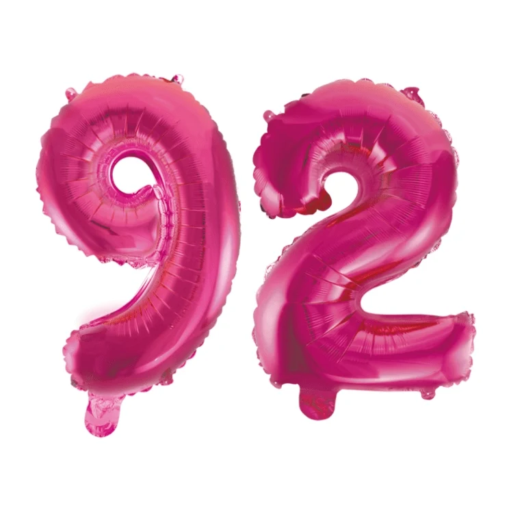 Folieballon 92 jaar roze 86cm