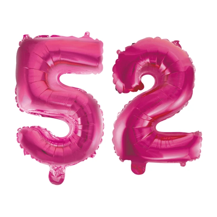 Folieballon 52 jaar roze 41cm