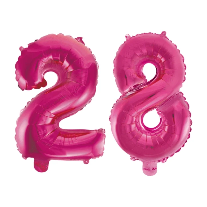 Folieballon 28 jaar roze 86cm