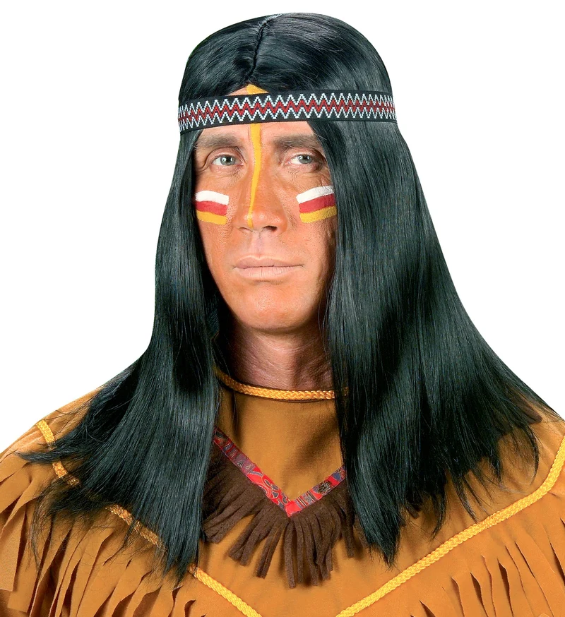 Indianen pruik zwart man