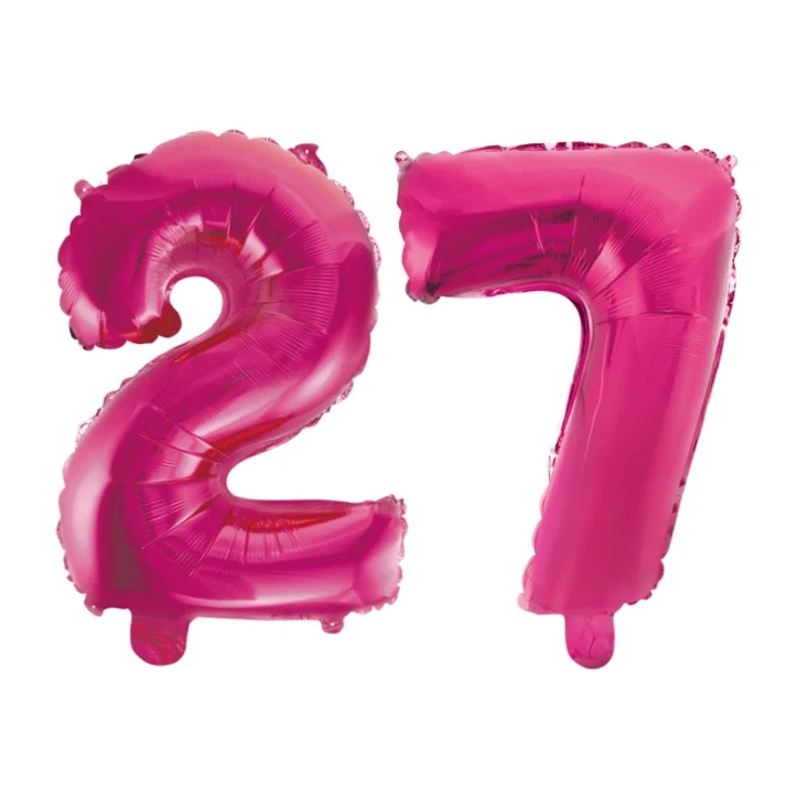 Folieballon 27 jaar roze 41cm