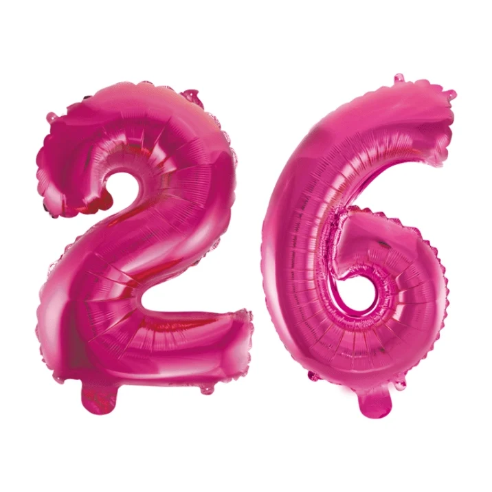 Folieballon 26 jaar roze 86cm