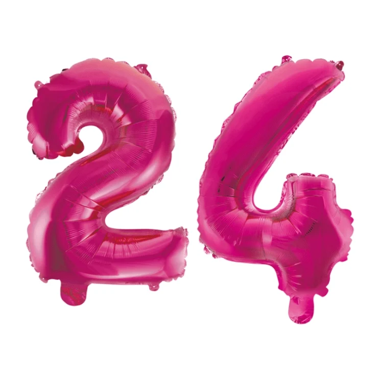 Folieballon 24 jaar roze 41cm