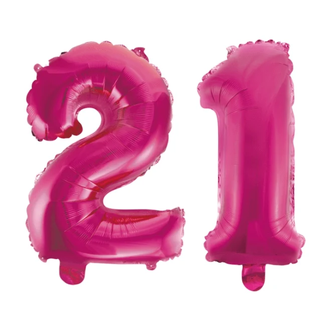 Folieballon 21 jaar roze 41cm