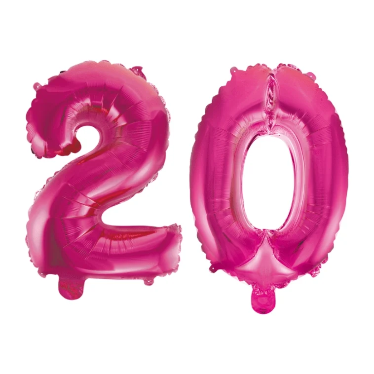 Folieballon 20 jaar roze 41cm