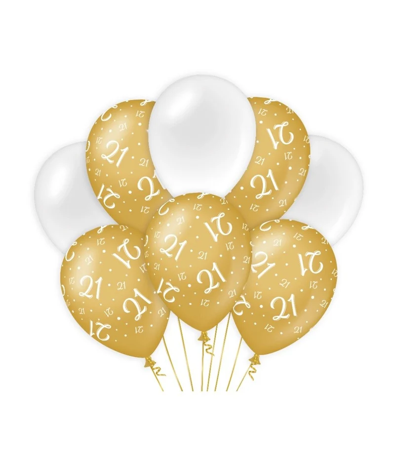 Ballonnen 21 Jaar Goud/Wit (8st)