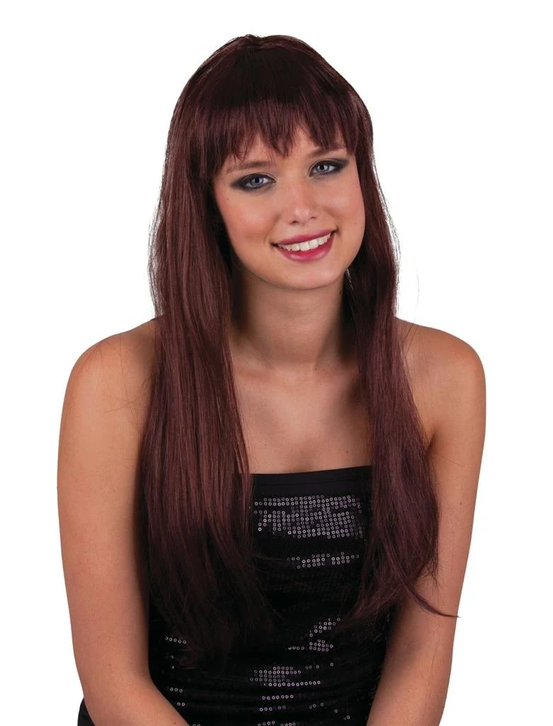 Pruik stijl haar met pony bruin