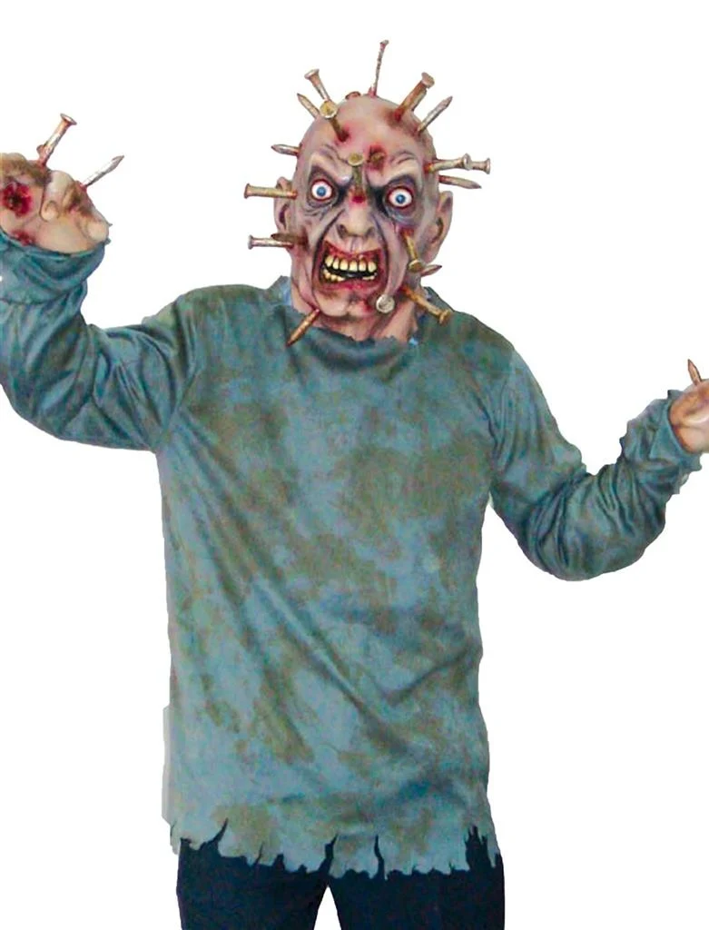 Zombie kostuum spijkers door hoofd