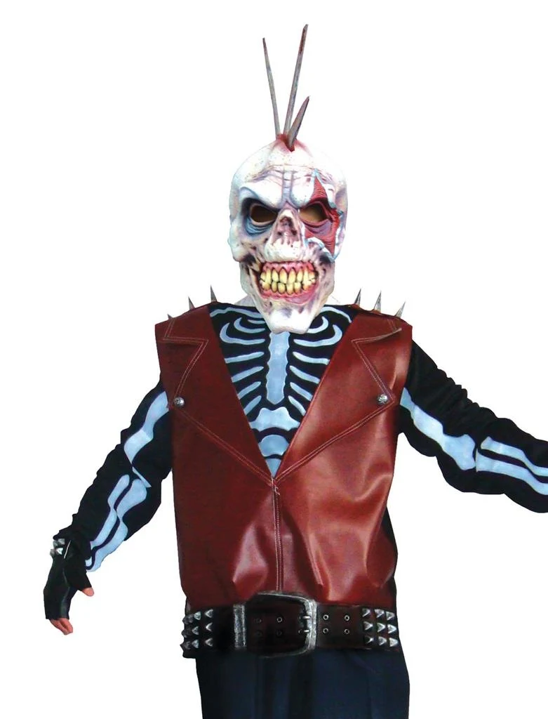 Zombie skelet pak punker kostuum