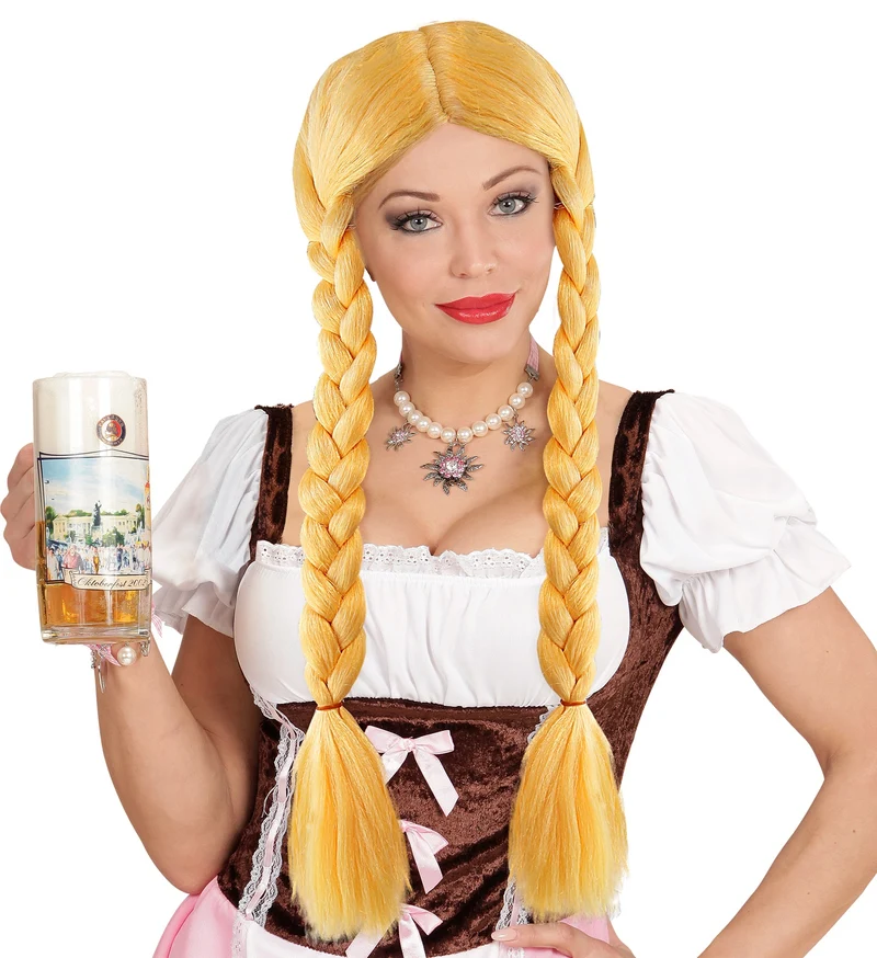 Pruik blond met lange vlechten