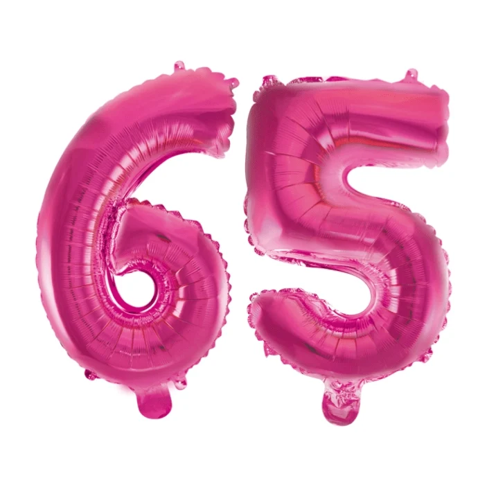Folieballon 65 jaar roze 41cm