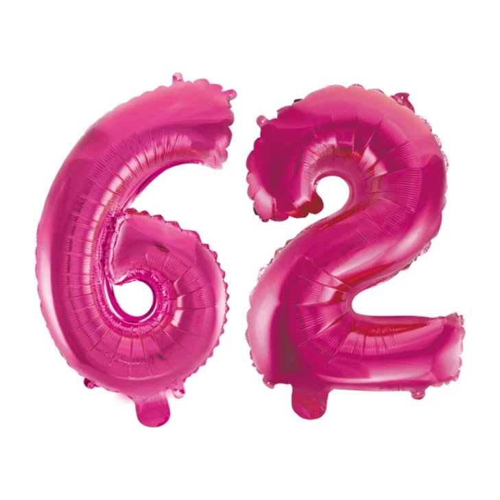 Folieballon 62 jaar roze 41cm