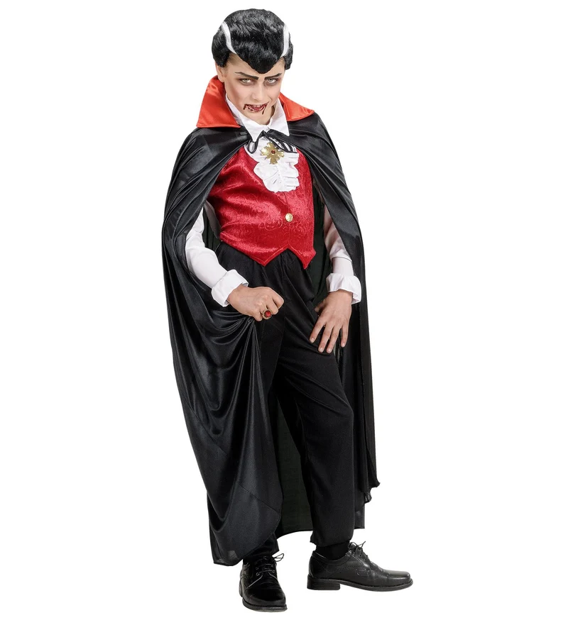 Dracula vampier cape zwart met rode kraag kind