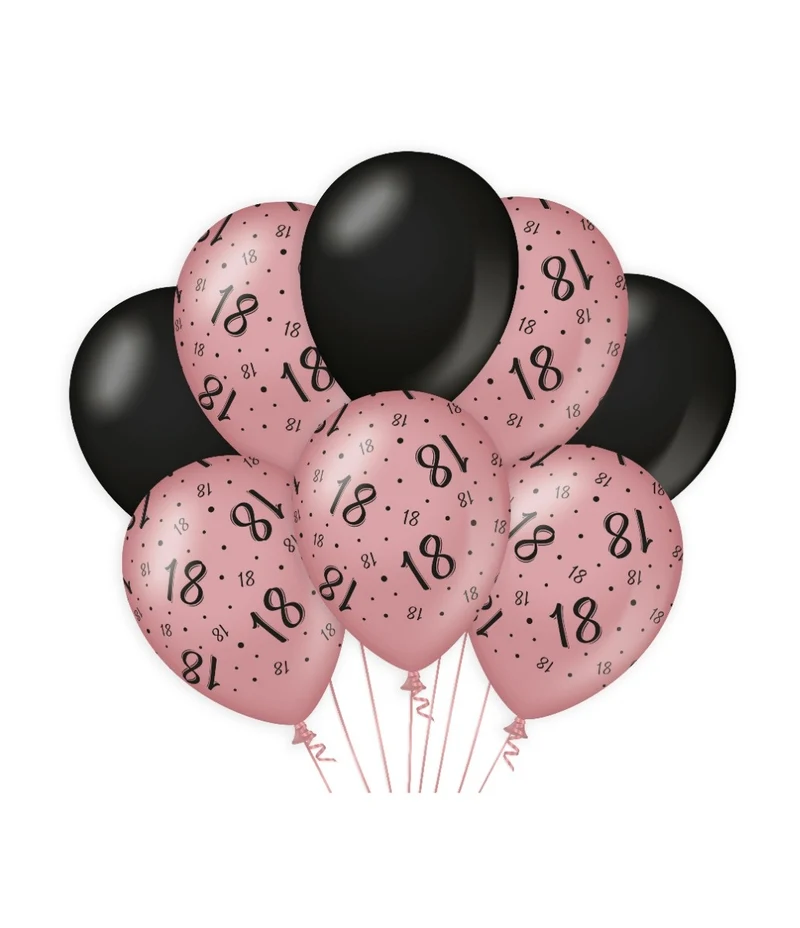 Ballonnen 18 Jaar Roze/Zwart (8st)