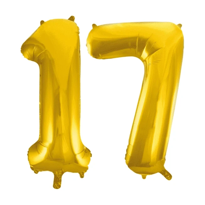 Folieballon 17 jaar Goud 41cm