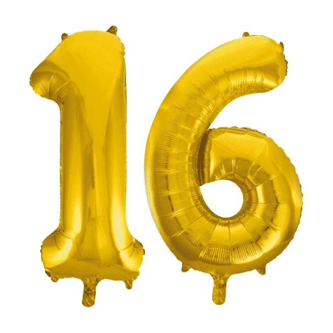 Folieballon 16 jaar Goud 41cm
