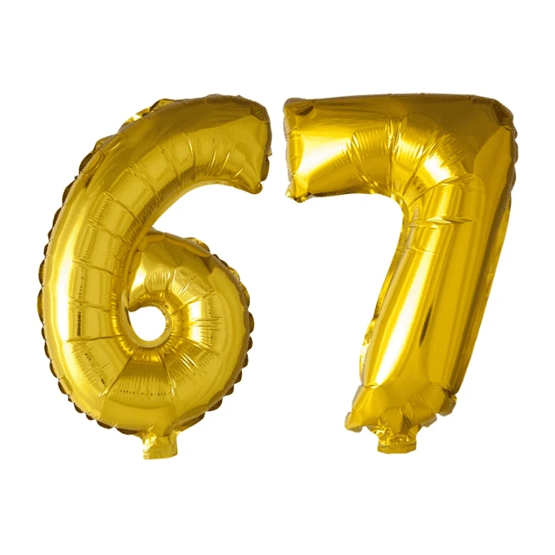 Folieballon 67 jaar Goud 41cm