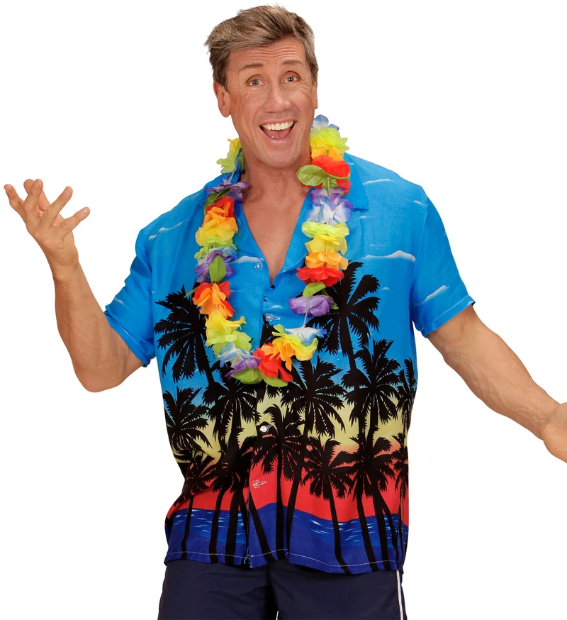 Hawaii shirt blauw palmbomen
