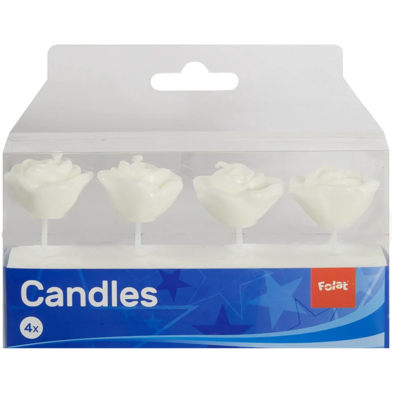 Kaarsjes Witte Rozen - 4 Stuks