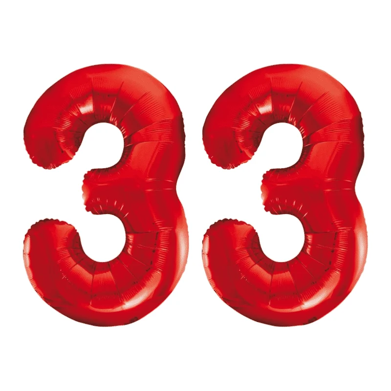 Folieballon 33 jaar rood 86cm