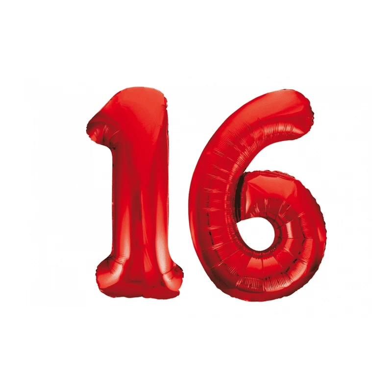 Folieballon 16 jaar rood 86cm