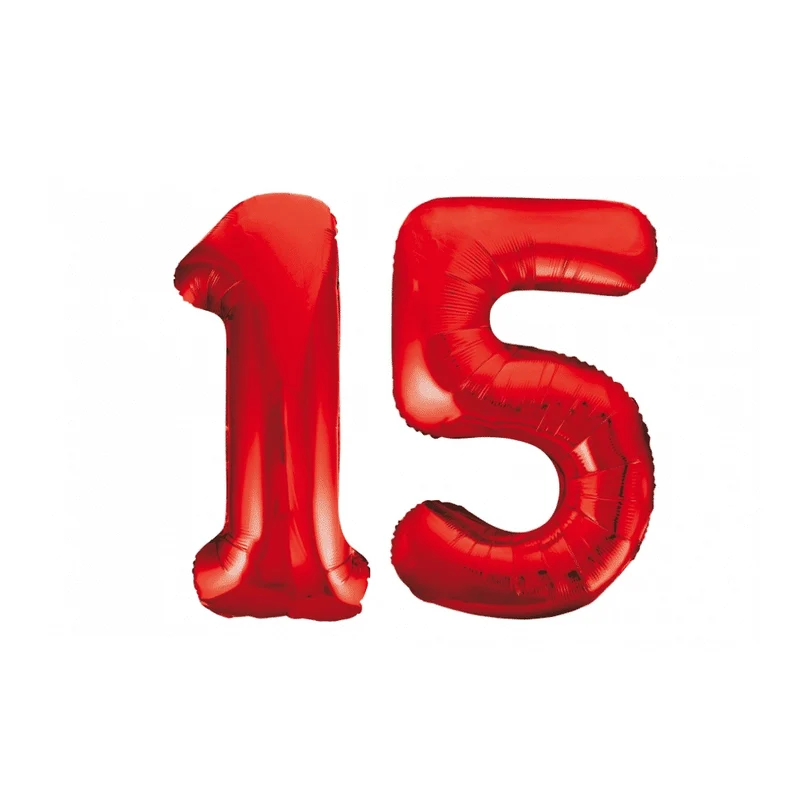 Folieballon 15 jaar rood 86cm