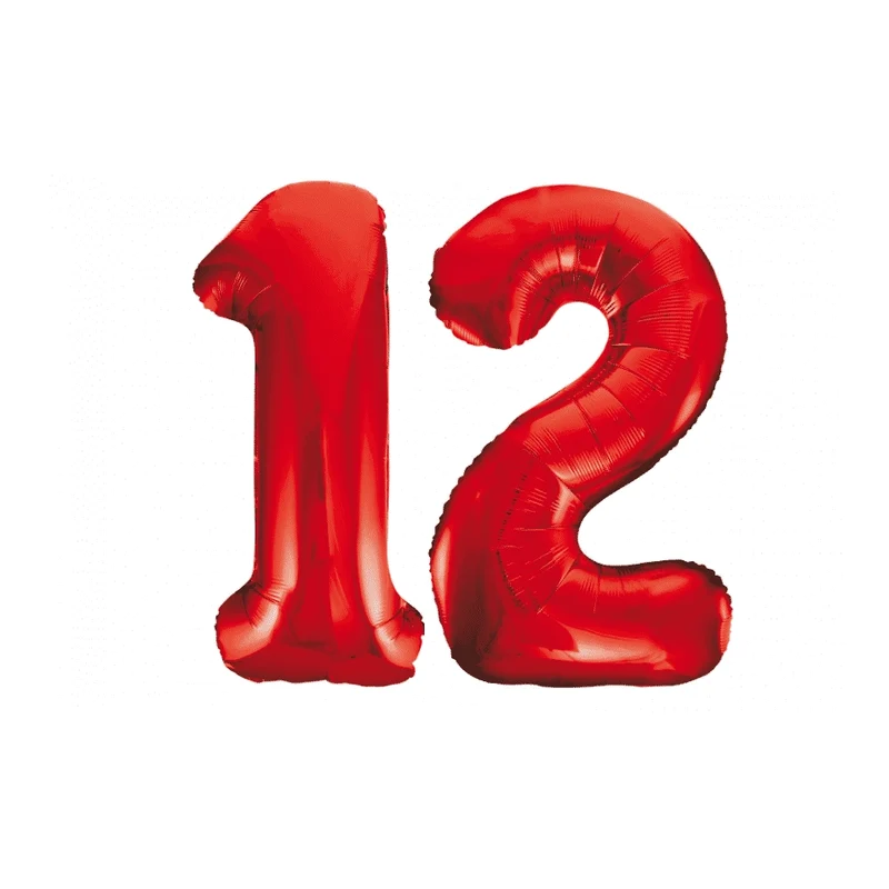 Folieballon 12 jaar rood 86cm