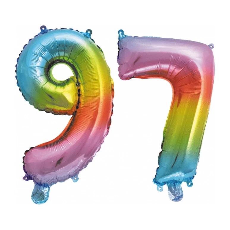 Folieballon 97 jaar Regenboog 41cm