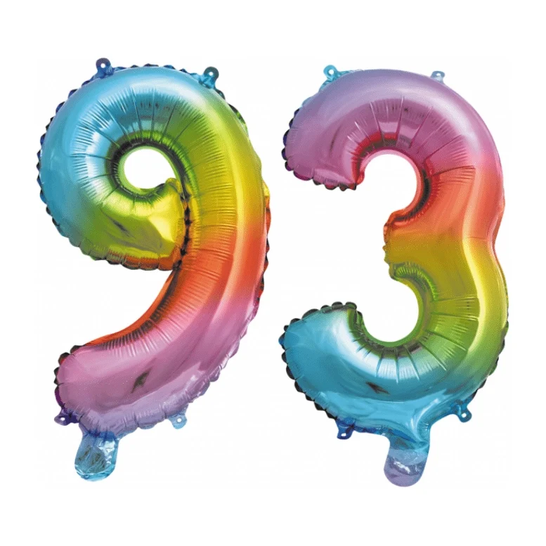 Folieballon 93 jaar Regenboog 41cm