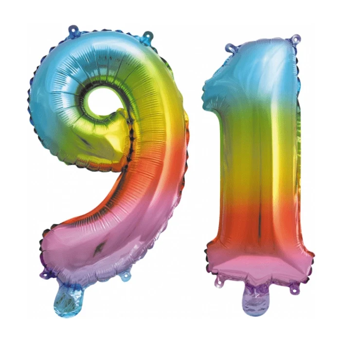 Folieballon 91 jaar Regenboog 86cm