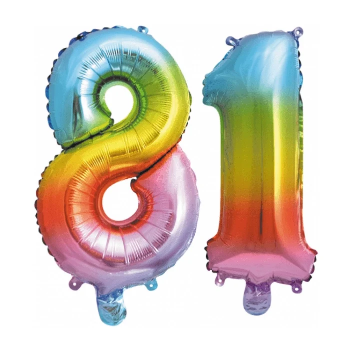 Folieballon 81 jaar Regenboog 86cm
