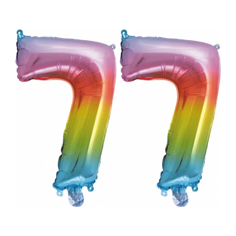 Folieballon 77 jaar Regenboog 41cm