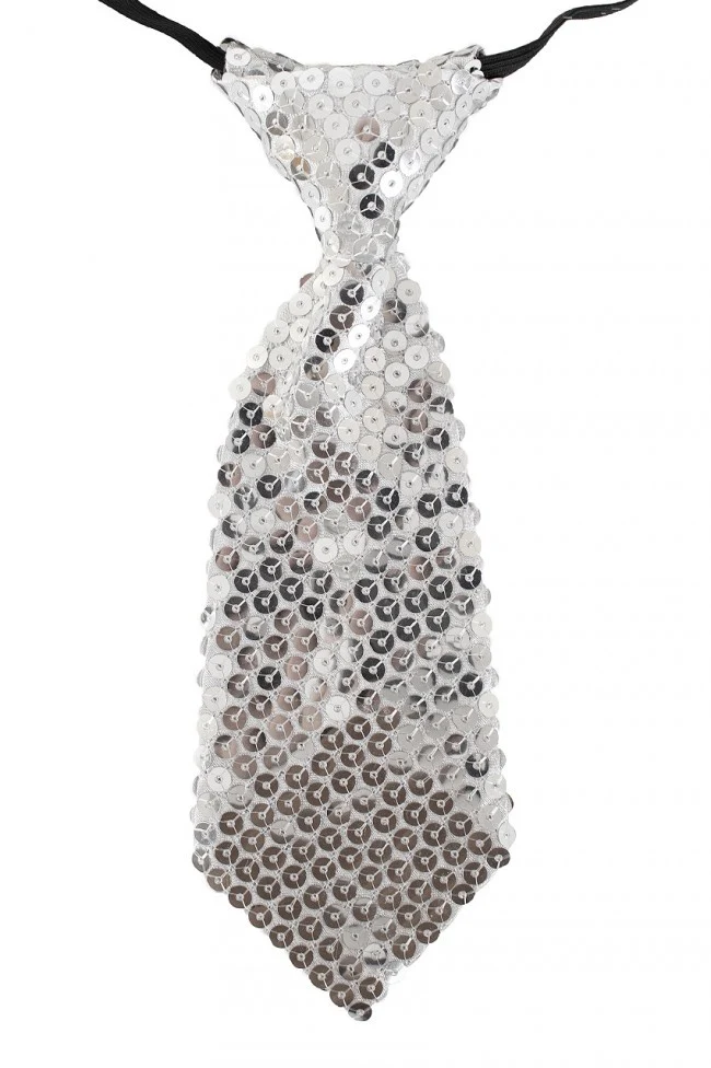 Pailletten stropdas glitter zilver