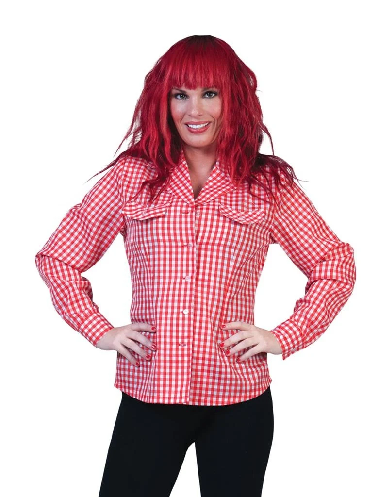 Cowboy blouse rood wit geruit dames