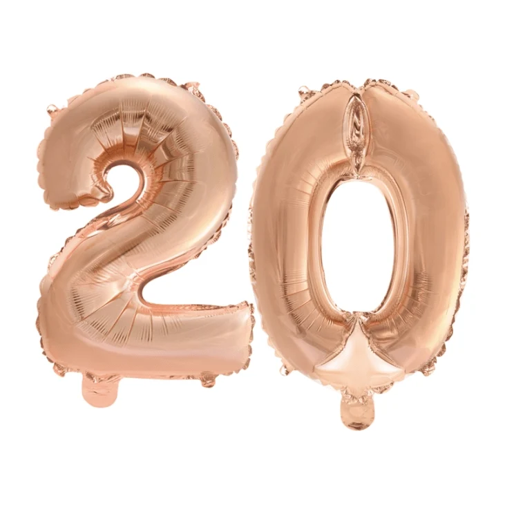 Folieballon 20 jaar Rosé Rosé Goud 41cm