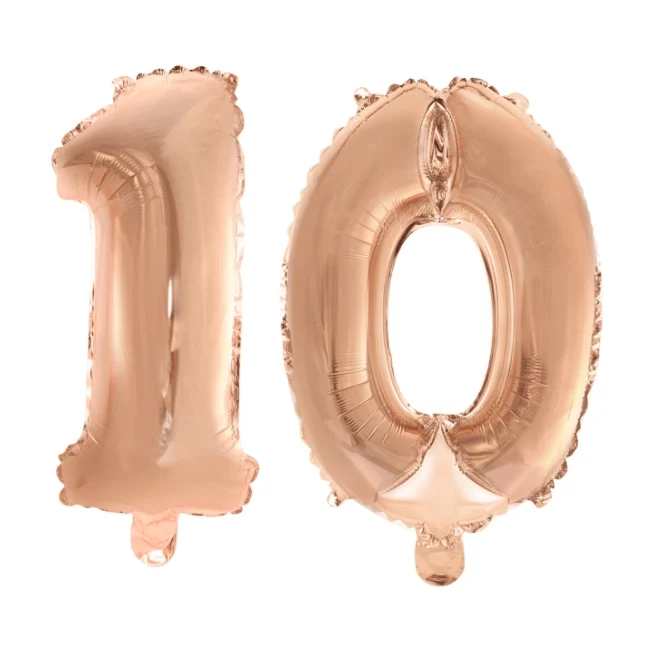 Folieballon 10 jaar Rosé Rosé Goud 41cm