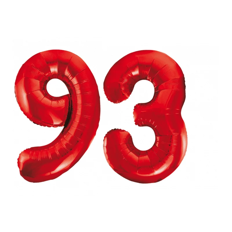 Folieballon 93 jaar rood 86cm