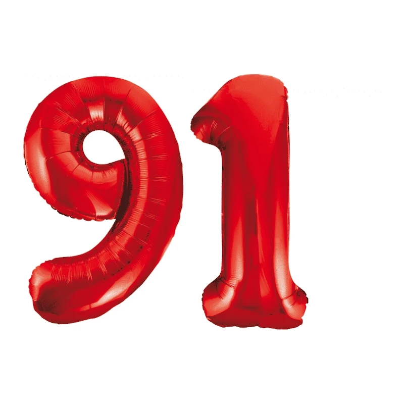 Folieballon 91 jaar rood 86cm
