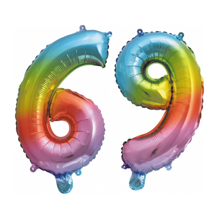Folieballon 69 jaar Regenboog 41cm