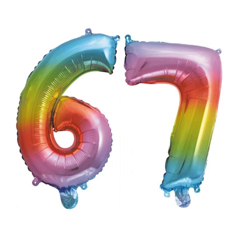 Folieballon 67 jaar Regenboog 41cm