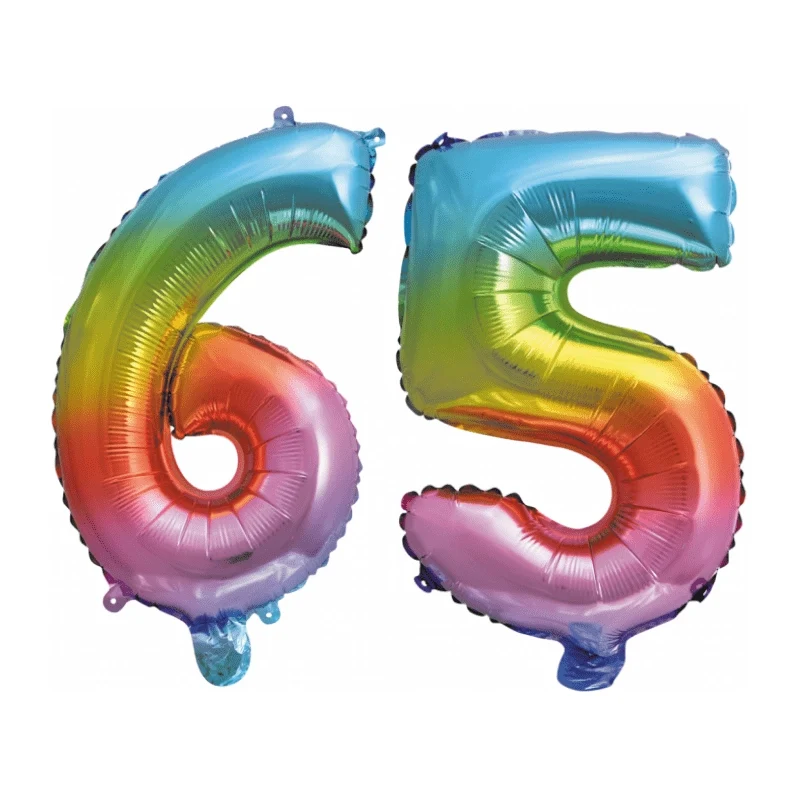 Folieballon 65 jaar Regenboog 41cm