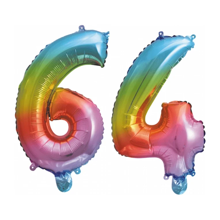 Folieballon 64 jaar Regenboog 86cm