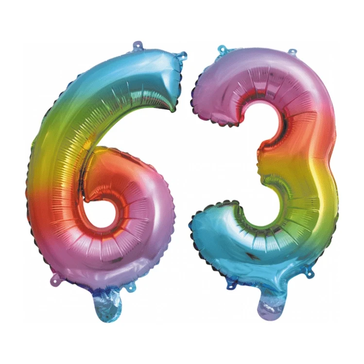 Folieballon 63 jaar Regenboog 41cm