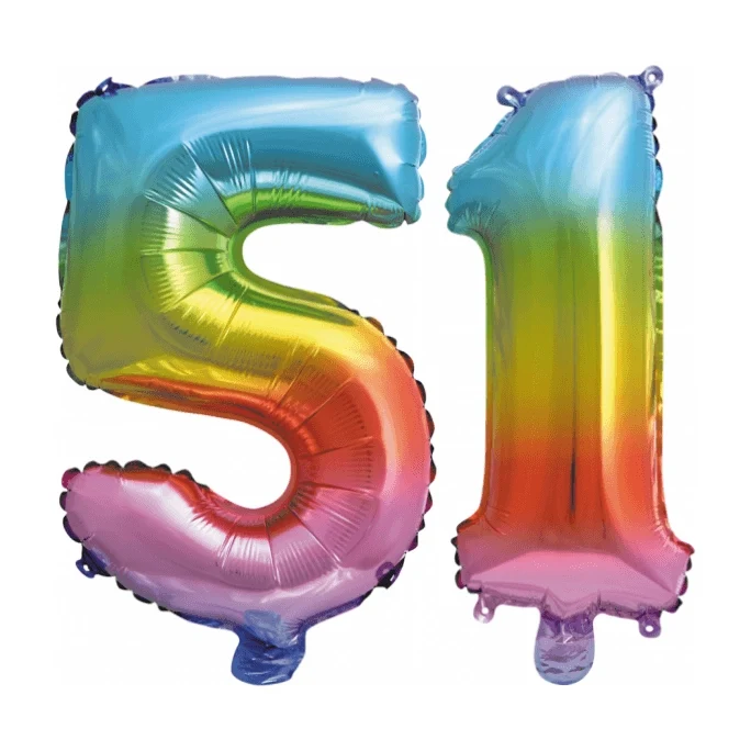 Folieballon 51 jaar Regenboog 86cm